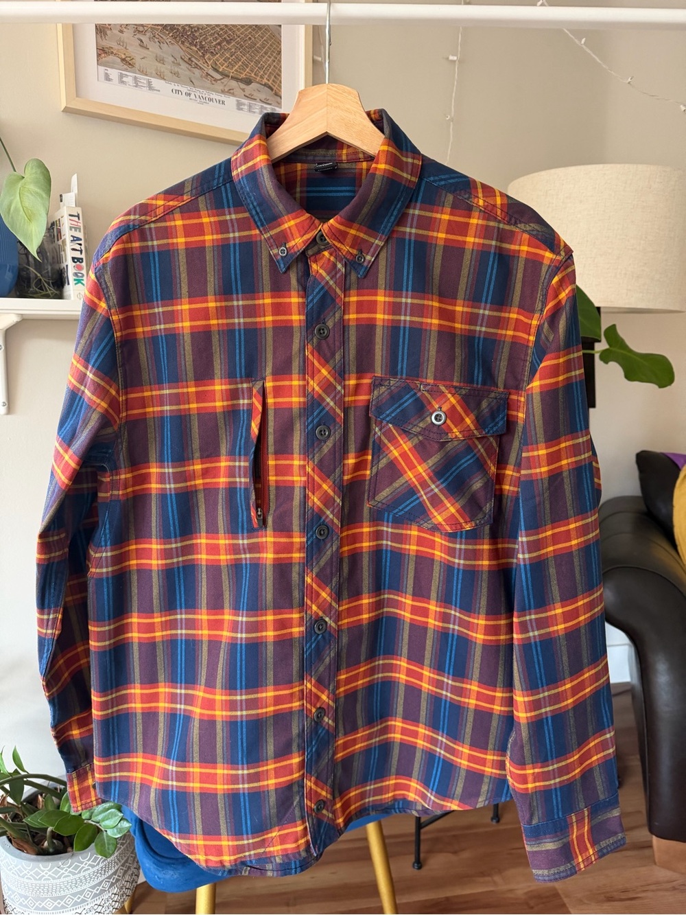 Alaskan Hardgear Plaid Flannel Button-Up Shirt in Navy, Red & Orange - Picture 3 of 7